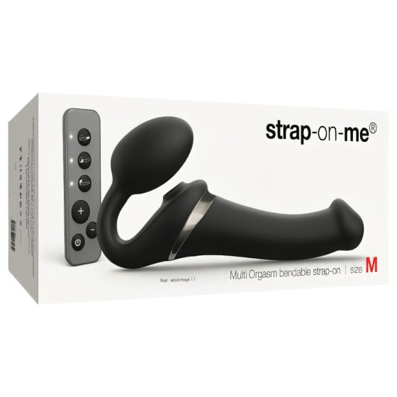 Strap-on-me M – čierny pripínací vibrátor s vlnami vzduchu