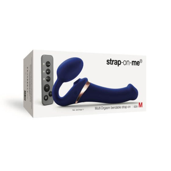 Strap-on-me M - Vzduchový vibrátor bez ramienok - stredný (modrý)