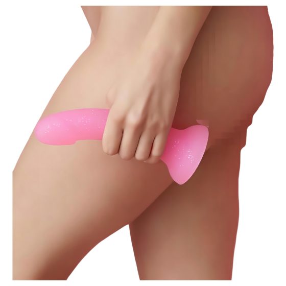 Dildolls Glitzy - prísavkový silikónový dildo (ružový)