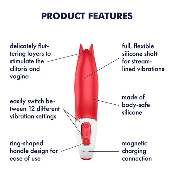 Satisfyer Power Flower - nabíjateľný, vodotesný vibrátor (červený)
