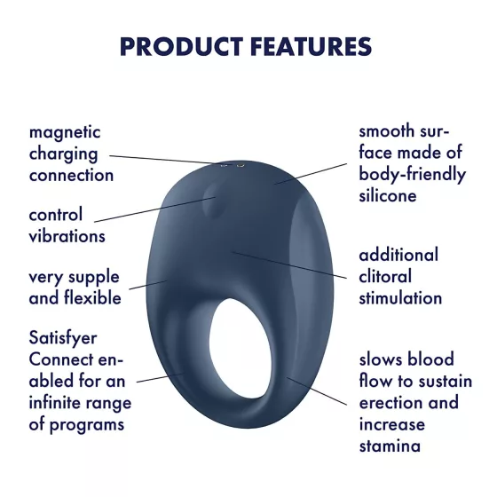 Satisfyer Strong One - vibračný erekčný krúžok pre mužov s ovládaním cez aplikáciu (modrý)