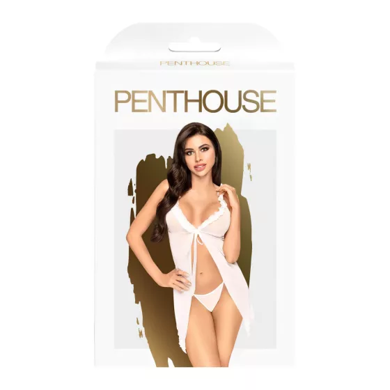 Penthouse - babydoll a tanga - priehľadné - biele - L/XL