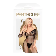  Penthouse High Profil - erotický overal carmen - čierny, kvetinový vzor