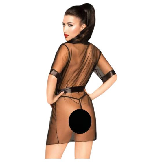 Penthouse - dámsky saténový župan a tangá - čierna