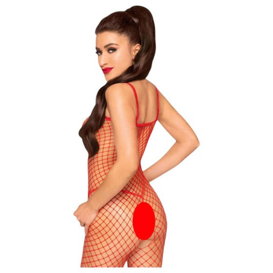 Penthouse Body Search - otvorený sieťovaný overal (červený)