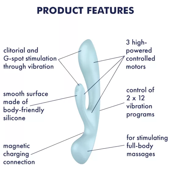 Satisfyer Triple Oh - vibrátor na klitoris s ramenom - nabíjateľný - modrý