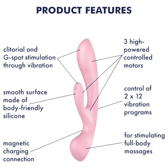Satisfyer Triple Oh - dobíjací vibrátor s klitorisovým ramenom (ružový)