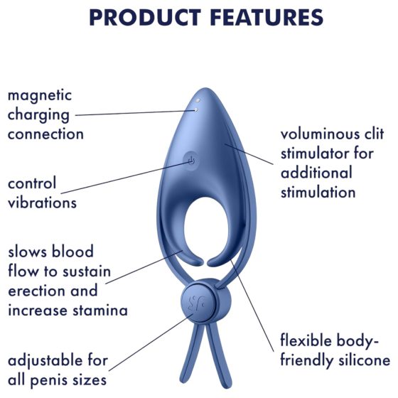 Satisfyer Sniper - vibračný erekčný krúžok - nabíjací - modrý