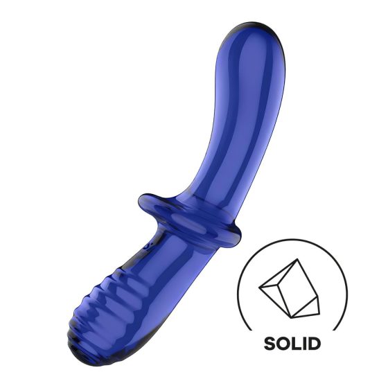 Satisfyer Double Crystal - obojstranné sklenené dildo (modré)