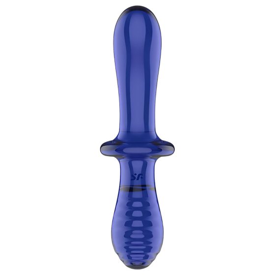 Satisfyer Double Crystal - obojstranné sklenené dildo (modré)