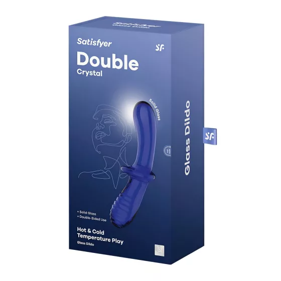 Satisfyer Double Crystal - obojstranné sklenené dildo - modré