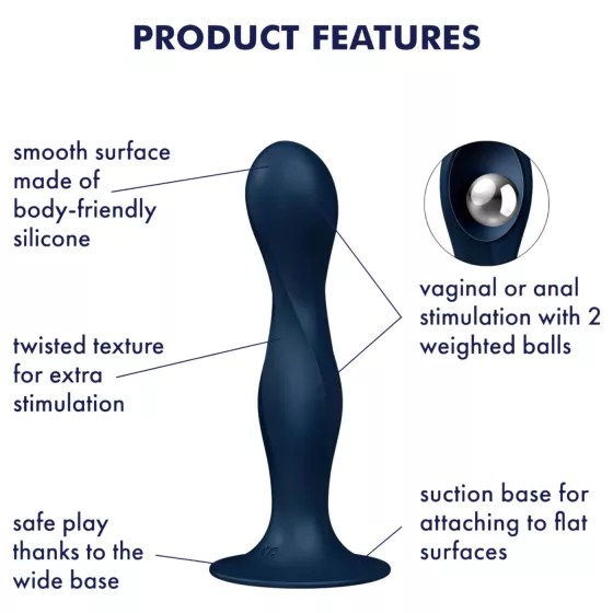 Satisfyer Double Ball-R - dvojitý venušin guľôčkový dildó - modrá