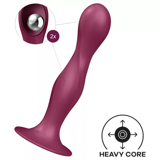 Satisfyer Double Ball-R - realistický pripínací dildó s prísavkou - červený
