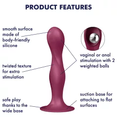   Satisfyer Double Ball-R - realistický pripínací dildó s prísavkou - červený