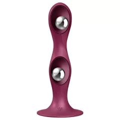   Satisfyer Double Ball-R - realistický pripínací dildó s prísavkou - červený