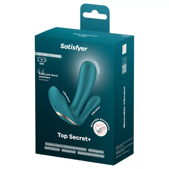 Satisfyer Top Secret+ - nositeľný vibrátor s 3 ramenami - zelený