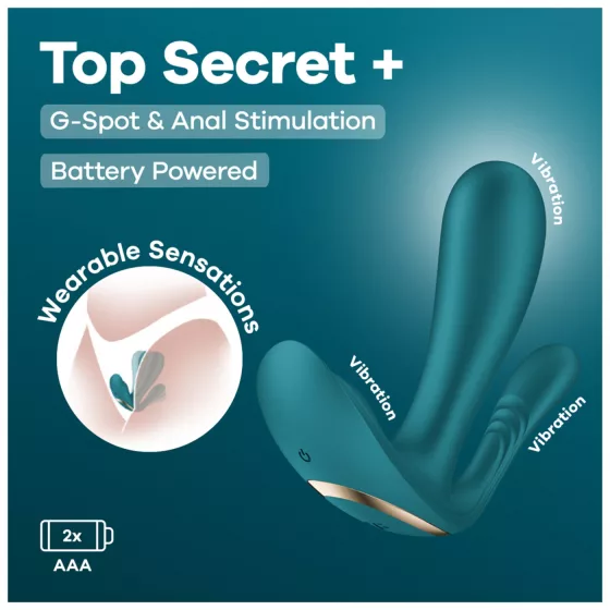 Satisfyer Top Secret+ - nositeľný vibrátor s 3 ramenami - zelený