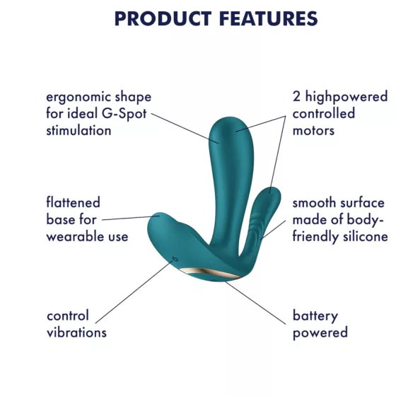 Satisfyer Top Secret+ - nositeľný vibrátor s 3 ramenami - zelený