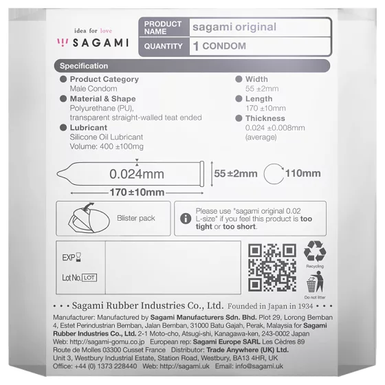 Sagami Original 0,02 - kondóm - 55 mm - 1 kus