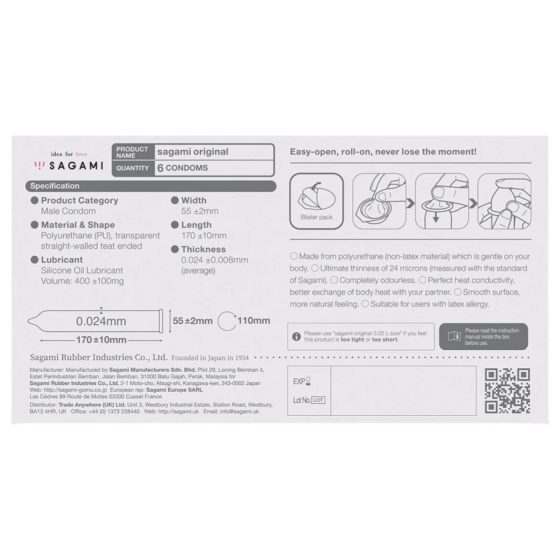 Sagami Original 0.02 - kondóm - 55 mm - 6 ks