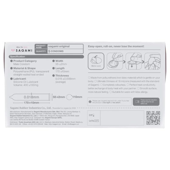 Sagami Original 0.01 - kondóm - ultra tenký - 55mm - 5ks