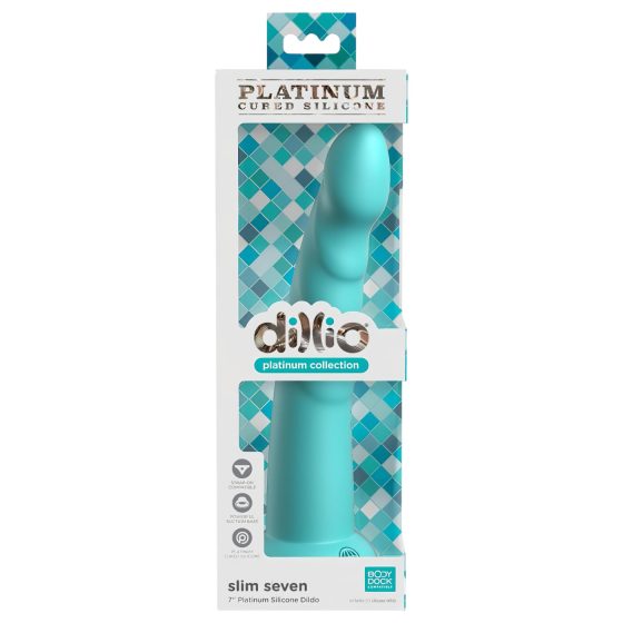 Dillio Slim Seven - prísavný stimulujúci dildo (20cm) - tyrkysový