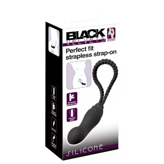 Black Velvets - nasadzovací dildo - nastaviteľný postroj - čierna