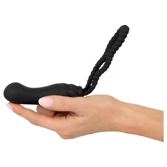 Black Velvets - nasadzovací dildo - nastaviteľný postroj - čierna