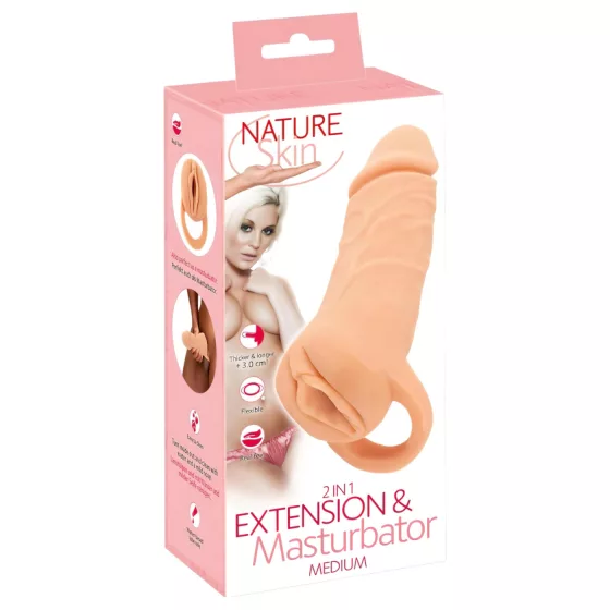 Nature Skin - návlek na penis a umelá vagína - 18 cm - telová farba