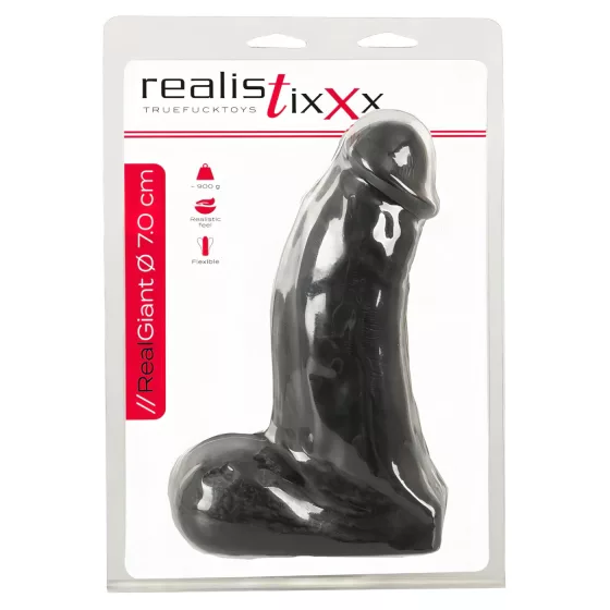 Realistixxx Real Giant - realistický dildo s semenníkmi - 22 cm - čierny