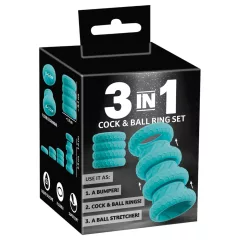   You2Toys - 3v1 sada krúžkov na penis a semenníky (tyrkysová)