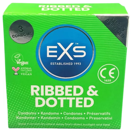EXS Ribbed, Dotted and Flared - vrúbkovaný a bodkovaný kondóm (3 ks)