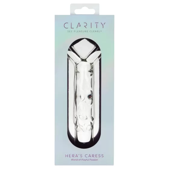 Clarity - sklenené dildo srdcová rúčka - transparentné