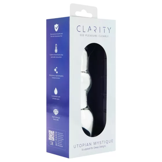 Clarity Utopian Mystique - rebrované sklenené análne dildo (priehľadné)