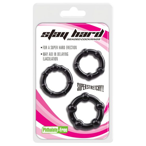 Osamelý Stay Hard - sada krúžkov na penis - čierna (3 diely)