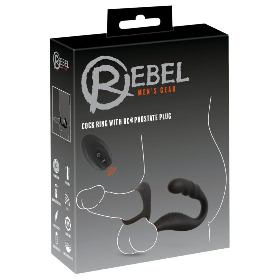 Rebel - prosztata vibrátor pénisz-és heregyűrűvel (fekete)