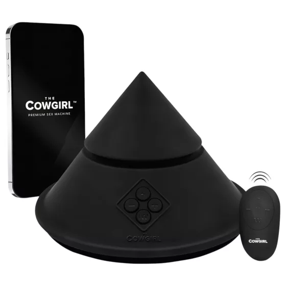 The Cowgirl Cone - prémiový sex stroj ovládaný aplikáciou - s 2 vymeniteľnými nadstavcami, 20 vibračnými režimami (čierny)