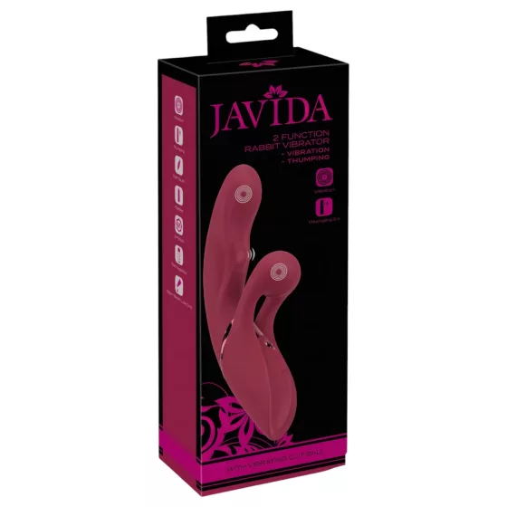 Javida - vibrátor s králičími uškami - 2 funkcie - dobíjací - červený
