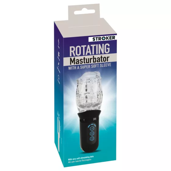 Stroker - vibračný rotačný masturbátor - priehľadný
