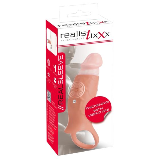 Realistixxx - otvorený, vibračný návlek na penis (prírodný)