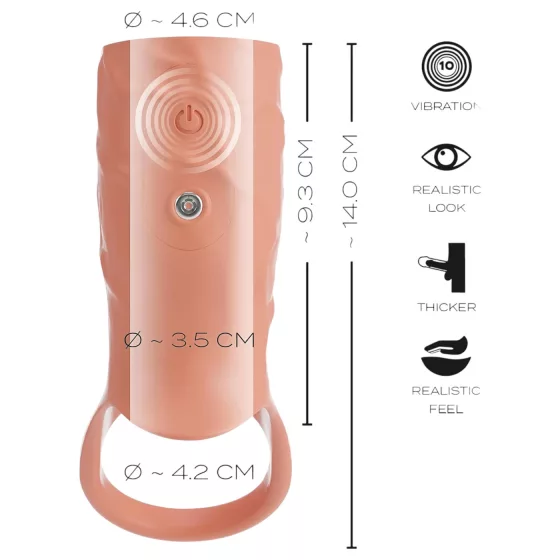 Realistixxx - vibračný otvorený návlek na penis - telová farba