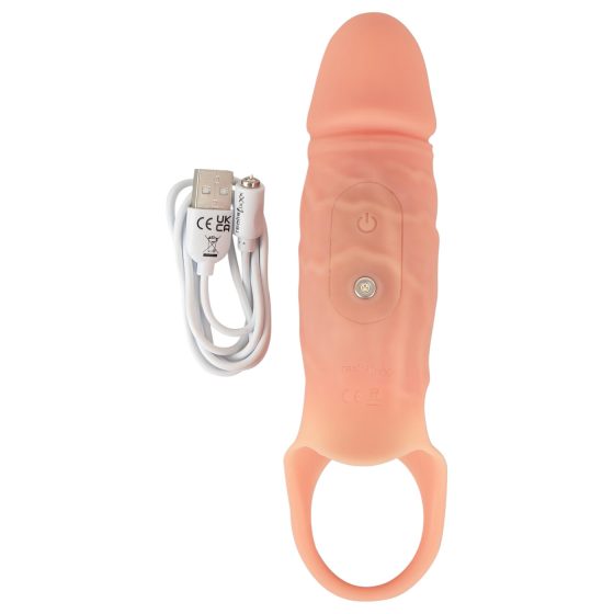 Realistixxx - vibračný krúžok a návlek na penis (prírodný)