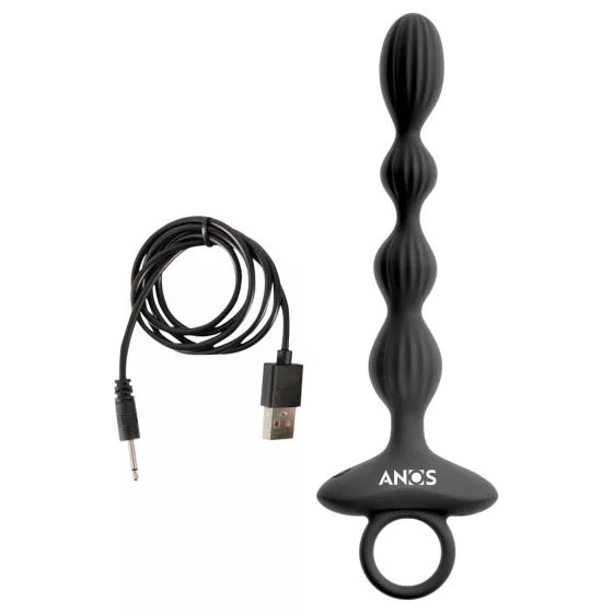 Anos - 2-motorový análny vibrátor s pohyblivými guličkami (čierny)