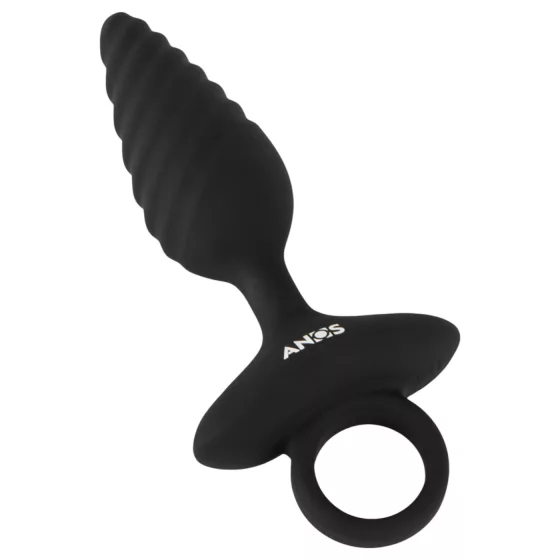 ANOS - análny vibrátor plug - vrúbkovaný - čierny