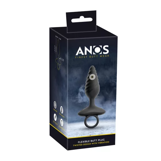 ANOS - análny vibrátor plug - vrúbkovaný - čierny