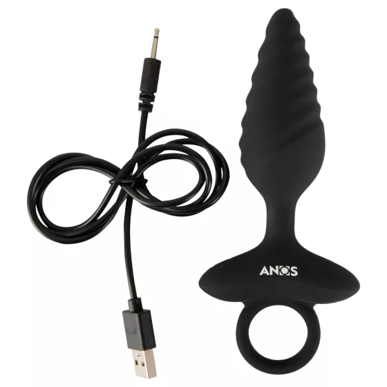 ANOS - análny vibrátor plug - vrúbkovaný - čierny