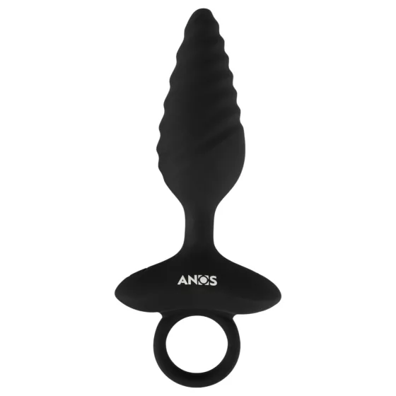 ANOS - análny vibrátor plug - vrúbkovaný - čierny