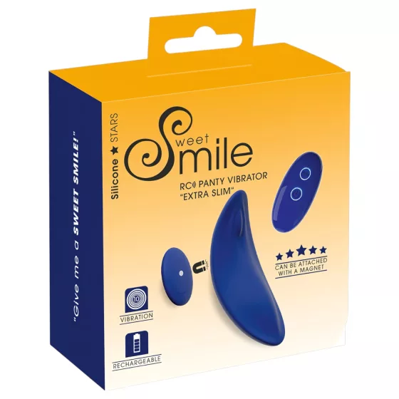 Smile - nositeľný extra tenký vibračný vibrátor do nohavičiek s diaľkovým ovládaním (modrý)