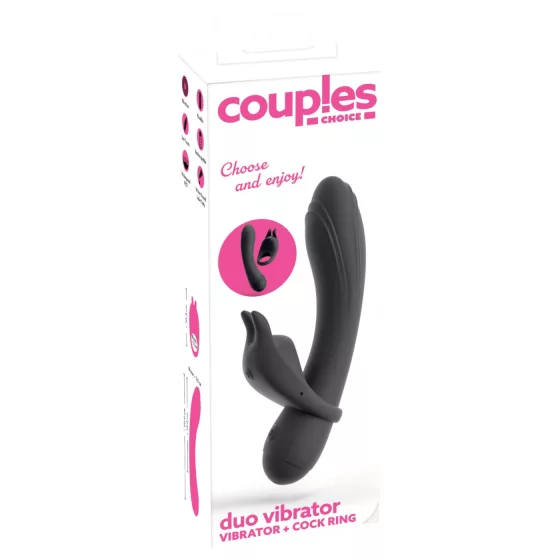 Couple Choice - vibračný krúžok na penis a G-bod vibrátor - sivý