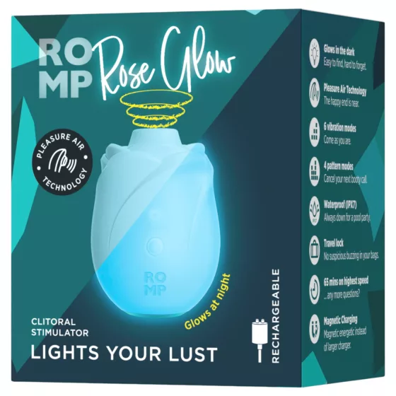 ROMP Rose Glow - stimulátor klitorisu s tlakovými vlnami (modrý)
